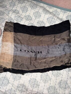 Nwtgs Coach Colorblock Fringe Scarf /shawl in Black, Brown, Gray, Tan